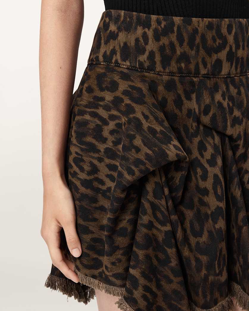 Crissy Leopard Print Denim Mini Skirt LEPPO BROWN | ALLSAINTS Canada